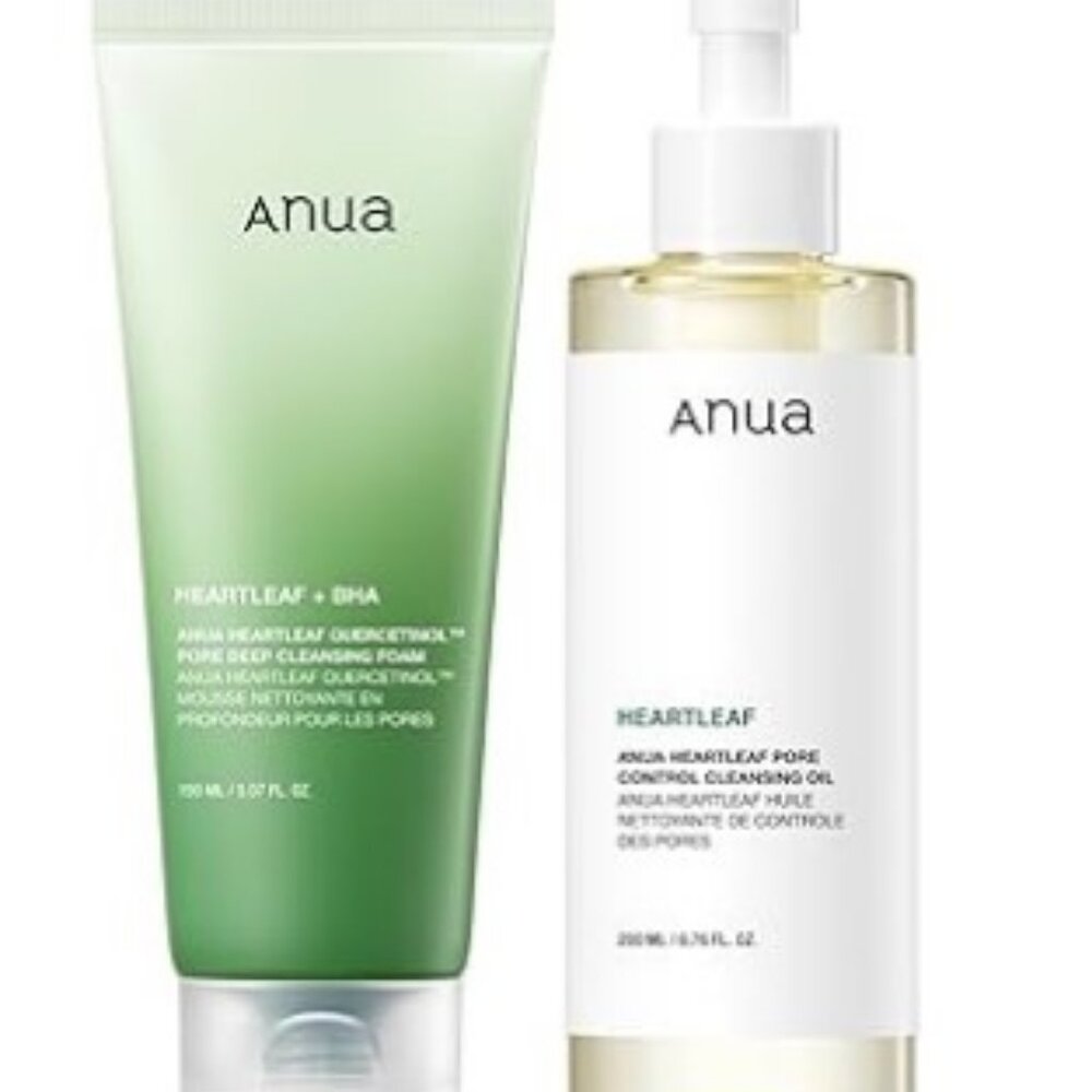 Anua Korean Glass Skin Duo Heartleaf Oil Cleanser and Cleansing Foam Wash